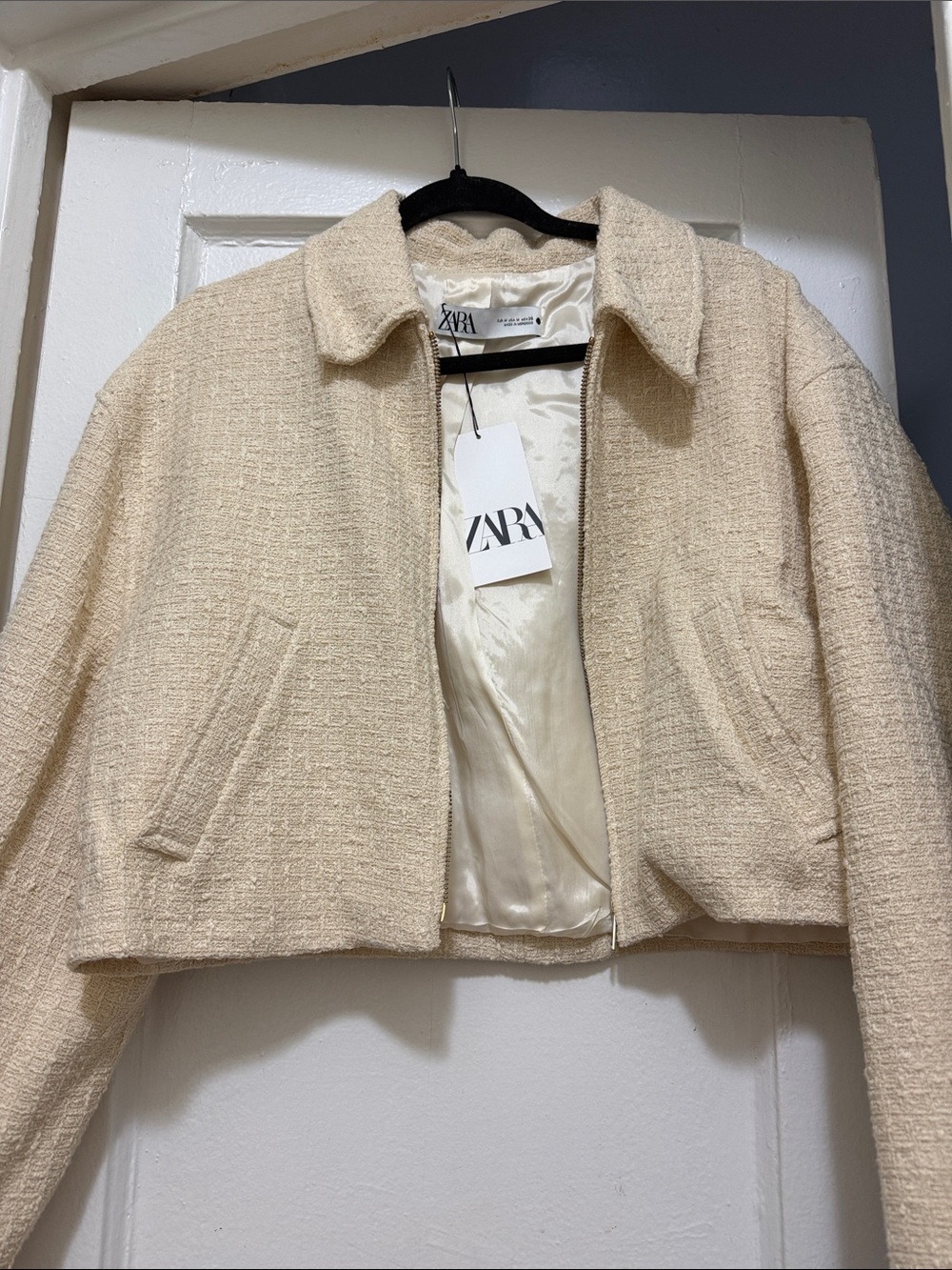 ZARA Cream Tweed Cropped Blazer Jacket